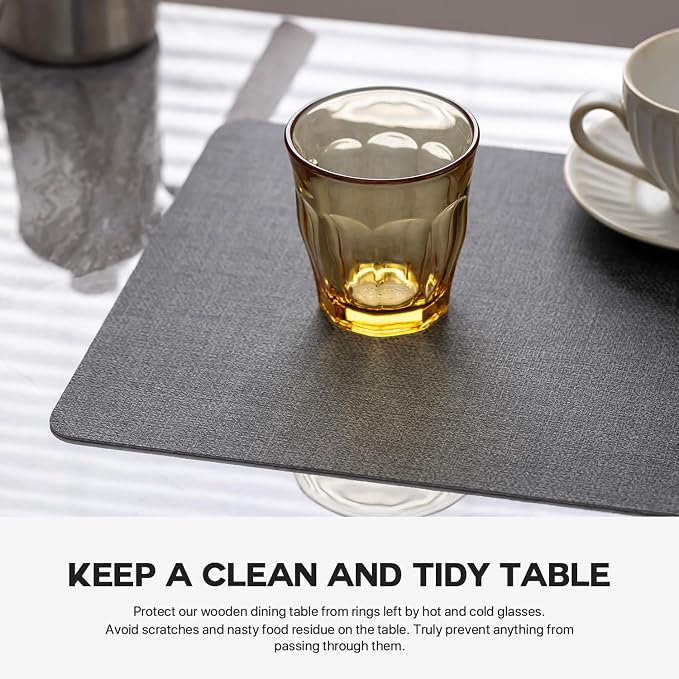 Baroyal Faux Leather Placemats Set of 4 Vinyl Washable Wipeable Table Mats for Kitchen Dining Table Heat Resistant Waterproof Modern Indoor/Outdoor Placemats Non-Slip Easy Clean Place Mats (Midnight)