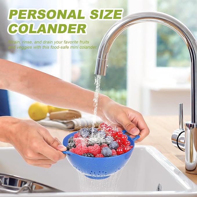 4 Pack Small Colander Bowls, Berry Fruit Washing Mini Strainer | Easy Berry Prep, Right Size for Fruit, Wash & Drain, Color Variety, Dishwasher Safe, Blueberries, Strawberries & Grapes