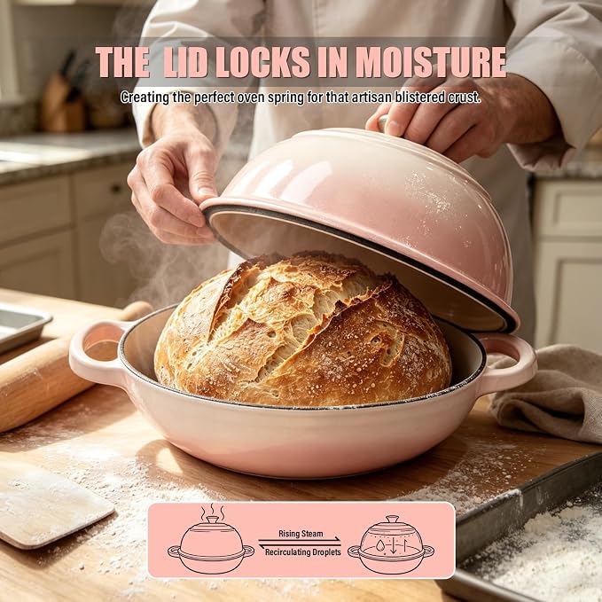 Cast Iron Bread Dutch Oven 6QT Cream Enameled with Lid | Even Heat and Steam for Crispy Crust, Easy-release Enamel, All Stovetops, Safe to 500F, For Sourdough and Artisan Bread