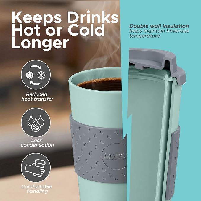 Copco Acadia Travel Mug, 16 Oz - Aqua & Mint/Aqua & Grey, Set of 4