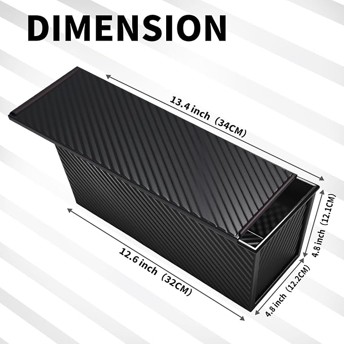 Pullman Loaf Pan with Lid 13x4, 2.2 lb Dough Capacity Bread Loaf Pan, PFTE and PFOA-Free, Healthy Baking for Homemade Sourdough & Sandwich Bread, Nonstick & Easy Clean (Black)
