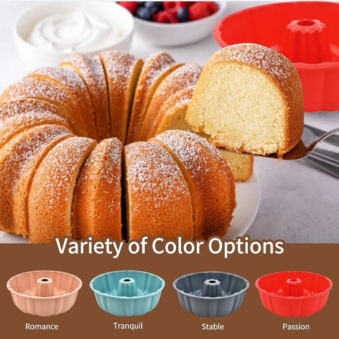2 Pack Silicone Cake Pan,Jello Moldes Para Gelatinas，10 Inch,Red+Pink | Nonstick,Cake Pans，moldes para gelatinas，Pound Cake Pan, Baking For Jello, Gelatin, Cake, Brownie and Bread