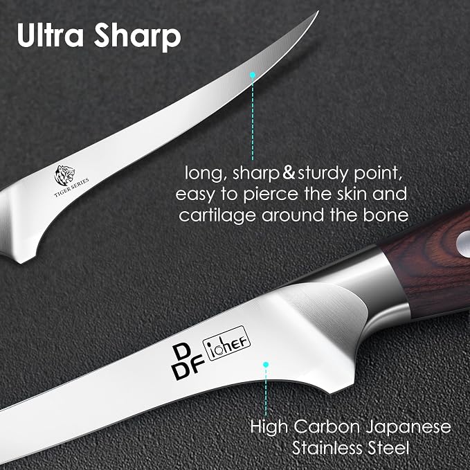 7" Fillet Knife, High-Carbon Stainless Steel Boning Knife, Pakkawood Handle | 7 Inch Filet Knife for Fish with Ergonomic Full-Tang Handle, Fish Fillet Knife for Meat Cutting Trimming