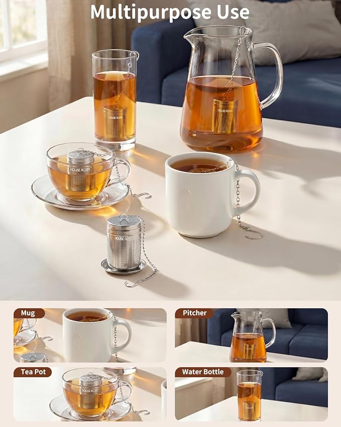 House Again 2 Pack Tea Infusers, Extra Fine Mesh Tea Strainers for Loose Tea, Updated Slim Threaded Lid & 304 Stainless Steel, Loose Leaf Tea Steeper for Brew Tea Spices & Seasonings