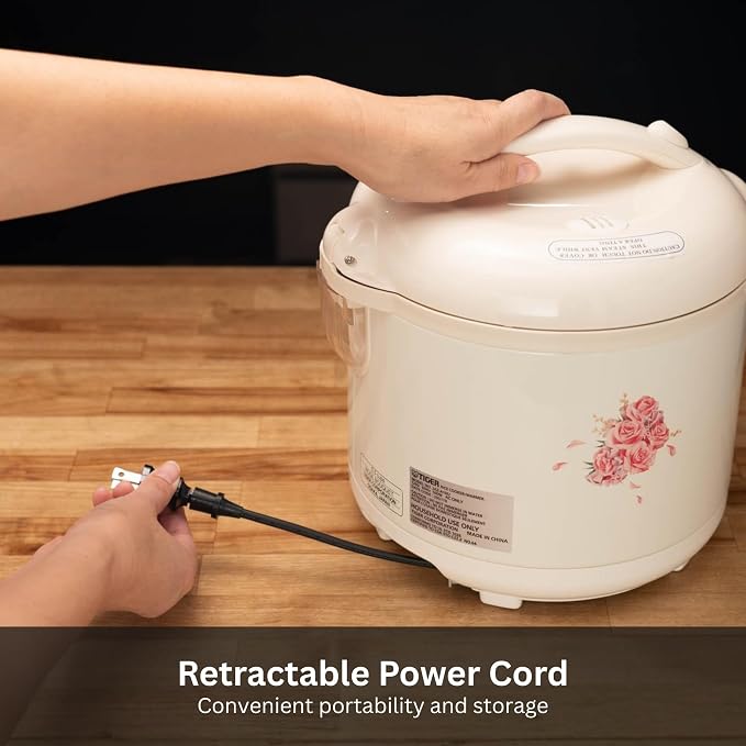 Tiger JAZ-A18U-LF 10 Cup Capacity White Rice Cooker with Non-Stick Inner Pot, Retractable Power Cord, and Keep Warm up to 12 hours (Flower)