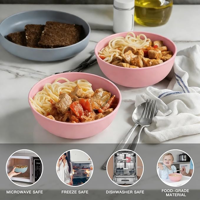 Greentainer 50 Oz Unbreakable Cereal Bowls Set of 4, Microwave and Dishwasher Safe, Reusable Plastic Soup Bowl for Salad, Oatmeal, Rice, Fruit, Snacks, BPA-Free (Pink)