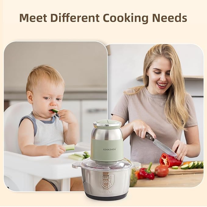Green Food Processor,500W Electric Meat Grinder with 8 Cup Stainless Steel Bowl and 4 Sharp Blades, Food Chopper & Vegetable Chopper for home use,Meat Processor, Vegetables, Fruits and Nuts