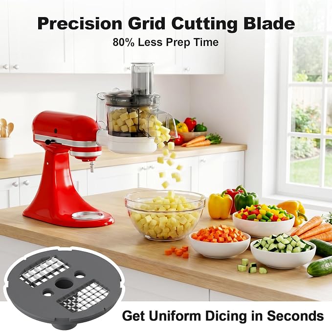 Food Processor Attachment for KitchenAid, 5-in-1 Vegetable Chopper & Dicer | Stainless Steel Cutting Discs for Dicing, Slicing, Shredding, Strip Cutting, Sauce Discs and Storage Case by Focollk