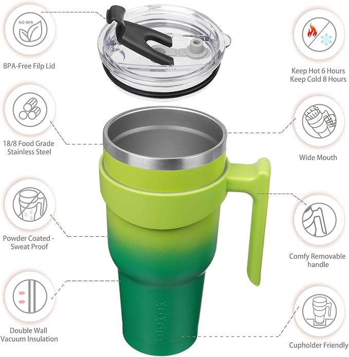 BJPKPK 40 oz Tumbler with Handle & Straw, Insulated Stainless Steel Mug | Double Wall Vacuum, Keeps Hot/Cold, Thermal Cup, BPA Free, Dishwasher Safe, Cupholder Fit, Coffee & Travel, Bamboo Grove