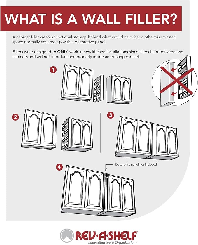 Rev-A-Shelf Kitchen Cabinet Pull Out Wall Filler Wooden Organizer Slide Out Pantry Storage w/Soft-Close in Multiple Sizes, 3 x 39 in, 432-WFBBSC39-3C