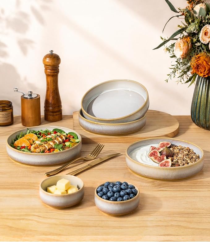 7.5" Ceramic Pasta Bowls Set of 4, Salad Bowls | Versatile Serving Bowls for Pasta, Salad, Fruit & Noodles, Housewarming & Wedding Gift, Autumn Haze