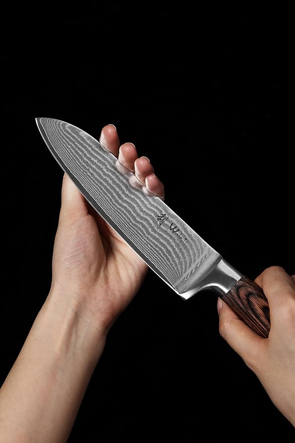 Wakoli EDIB 3-Piece Damascus Kitchen Knife Set in Wooden Gift Box | VG10 Core, 67-Layer Genuine Damascus Steel, 60 ± 2 HRC, Santoku, Utility and Paring Knife, Pakkawood Handles