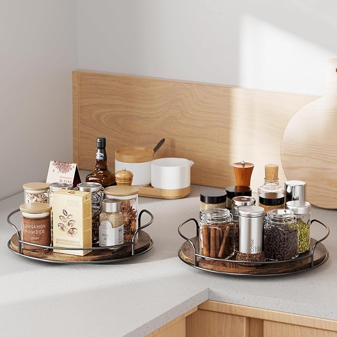 LAMU Lazy Susan Organizer, 11'' Lazy Susan Turntable for Cabinet, Table Top, Kitchen, Countertop, Bathroom, Pantry, Spice Organization, Wooden,1 Pack