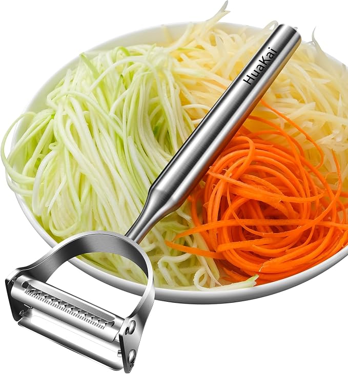 2 in 1 Stainless Steel Julienne Vegetable Peeler | Dual-function: peels and julienne shreds，most ergonomic option, great for those with arthritis or limited grip strength
