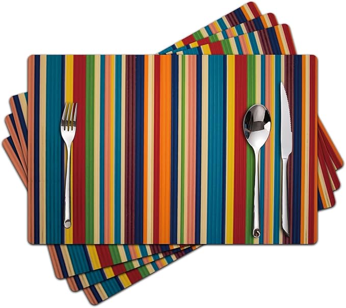 Faux Leather Placemats Set of 4 - Color Stripe Resistant Placemats for Dinner Table, Non-Slip Waterproof Oil-Proof Washable Reusable Placemat for Indoor Outdoor Kitchen Decor, 15.75In*11.81In