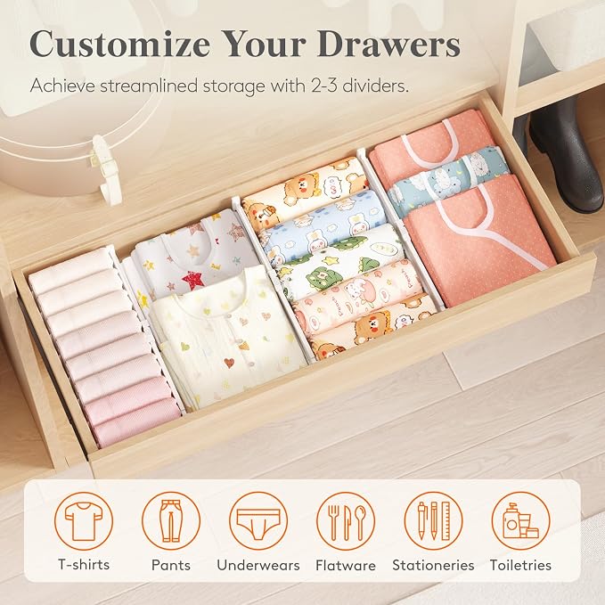 Lifewit 3.2" High Drawer Dividers for Clothes, Adjustable Drawer Organizers | 10.5"-16.5" Expandable Plastic Separator for Dresser, Kitchen, Cabinet, Closet, Nursery, Socks & Underwear Storage, 6 Pack