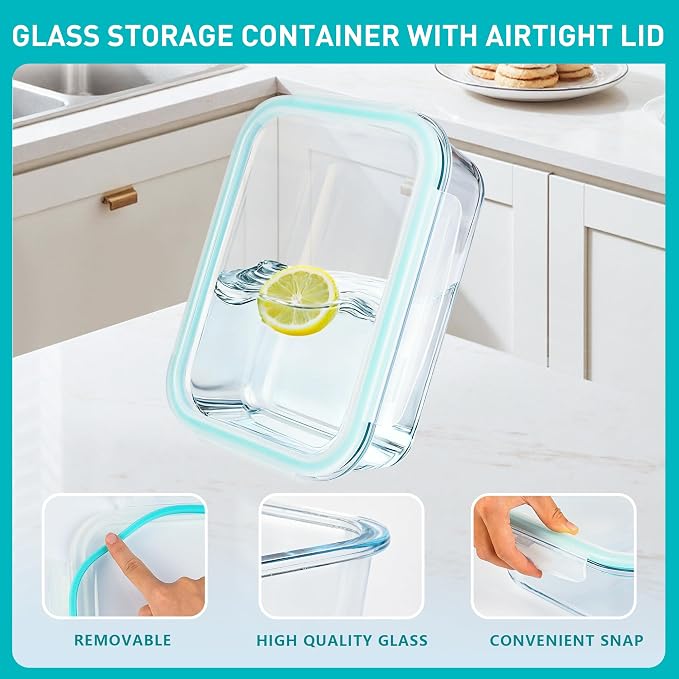 2 Pack 78 Oz / 9.8 Cups Large Glass Food Storage Containers with Lids, Meal Prep Containers for Baking, Serving, Glass Storage Container, BPA Free, Leakproof, Freezer, Microwave/Oven Safe