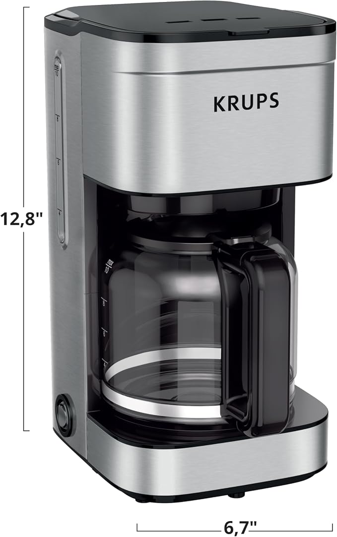 KRUPS Coffee Maker 10 Cups Simply Brew Stainless Steel Drip Coffee Maker, 900 Watts Coffee Filter, Drip Free, Dishwasher Safe Pot , Black & Silver | Pause & Brew mid-cycle pour, Keep Warm function, Reusable filter included, Drip-free dishwasher-safe gl...