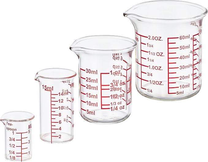 Ackers 4-Piece Glass Measuring Cup Set, Borosilicate Beaker Style Nesting Liquid Measuring Cups