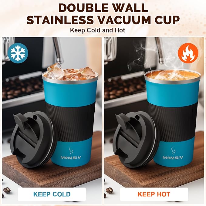 MOMSIV 17oz Travel Coffee Mug, Insulated Coffee Cup with Leakproof Lid | 6-Hour Heat Retention, 360°Leak proof, Vacuum Stainless Steel Double Walled, BPA-free, Reusable And To Go Coffee Mug