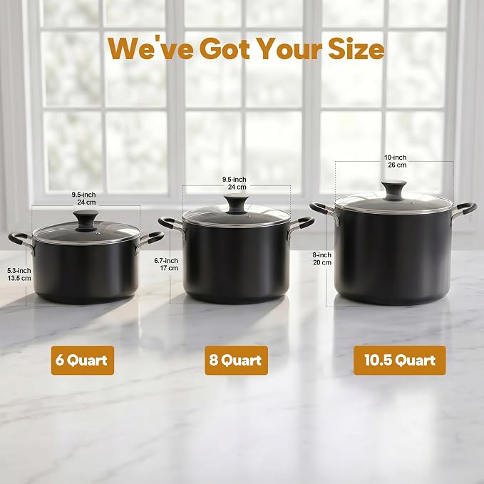 Cook N Home 10.5 Quart Non Stick Stock Pot with Lid, Large Pots for Cooking | Nonstick Soup Pot, Stockpot Induction Cookware - Oven & Dishwasher Safe, Black