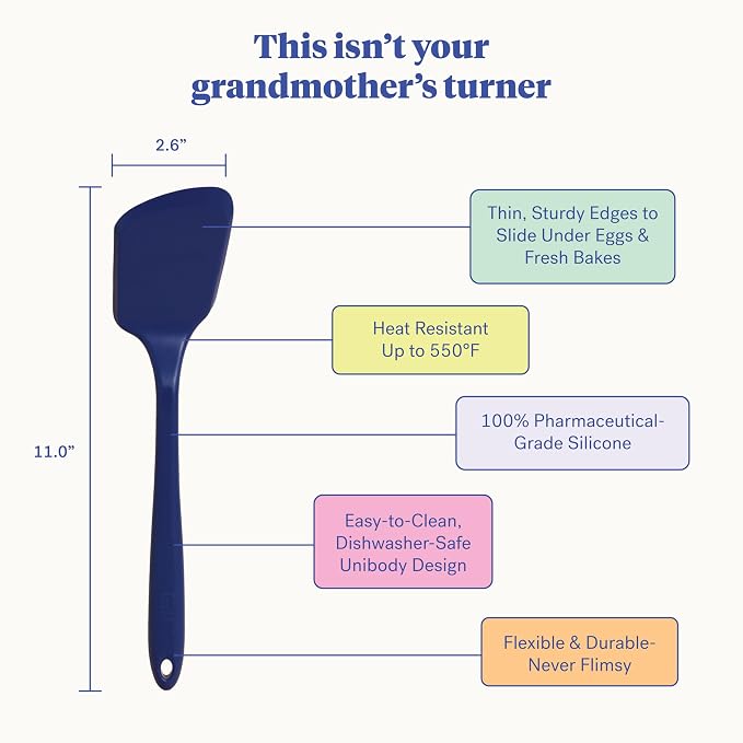 GIR: Get It Right Premium Silicone Spatula Turner - Non-Stick Heat Resistant Flip Spatula for Pancakes, Eggs, Cooking, Baking, and Mixing | Ultimate-13 IN IN, Navy