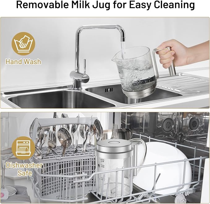 Secura Detachable Milk Frother and Steamer, 17oz Electric Milk Warmer 4-in-1 Hot/Cold Foam Maker for Latte, Cappuccinos, Macchiato, Hot Chocolate, Glass Milk Jug Dishwasher Safe | Detachable Dishwasher-Safe Jug, Fast & Quiet Frothing, 17oz Large Capaci...