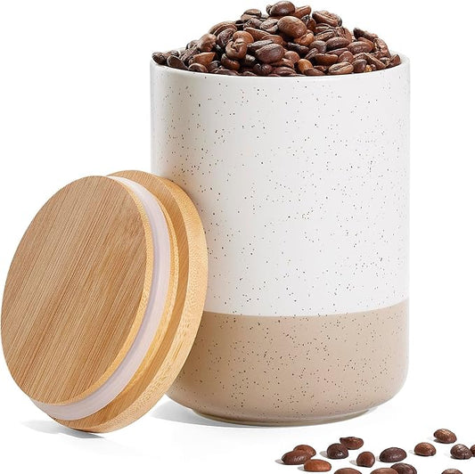 Kitchen Canister for Counter, Ceramic Food Storage Containers with Lids | 40 OZ Ceramic Food Storage Jars with Airtight Wood Lidsc,Countertop & Pantry Organization for Flour, Sugar, Coffee, Tea