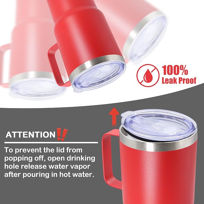 20 oz Tumbler with Handle Coffee Tumblers with Lid Travel Mug Red 12P | 20oz Tumblers with Handle Double-Wall Insulated Vacuum Coffee Mugs Stainless Steel Tumbler with Handles&Lid Red 12P