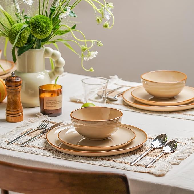 Stoneware Dinnerware Sets for 6, Reactive Glaze Plates and Bowls, Blue | 18-Piece Handcrafted Rustic Porcelain Dishes Set, Highly Scratch Resistant, Dishwasher & Microwave Safe