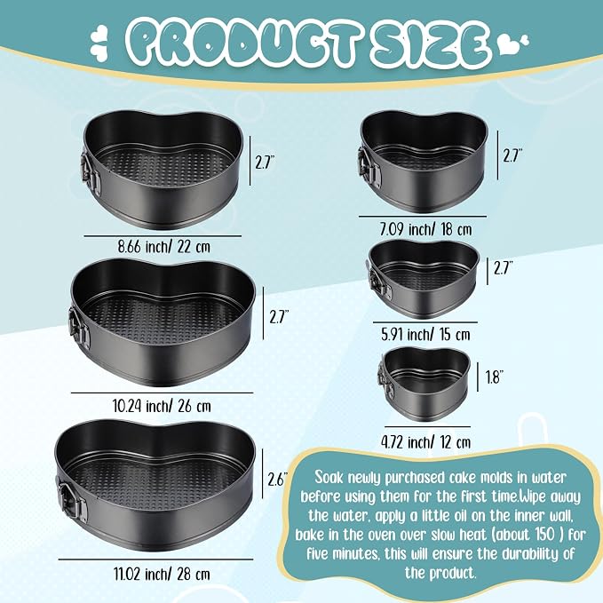 Zhehao 6 Pcs Heart Shaped Cake Pans Heart Springform Cake Mold Cheesecake Nonstick Baking Pans with Removable Bottom Leakproof Deep Wedding Baking Pan for Guests Wedding Day Birthday Family Couples