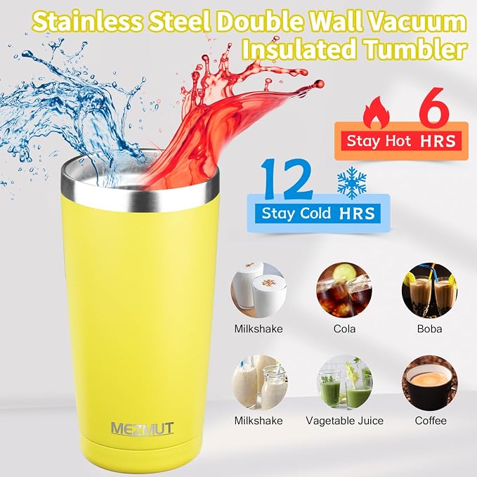MEZMUT 20oz Insulated Tumbler Cup Travel Coffee Mug with Lid(Mixed1,4 Pack) | 18/8 Stainless Steel Double Wall Vacuum Spill Proof Metal Tumbler Bulk with Lid and Straw, Hot or Iced Coffee Cup
