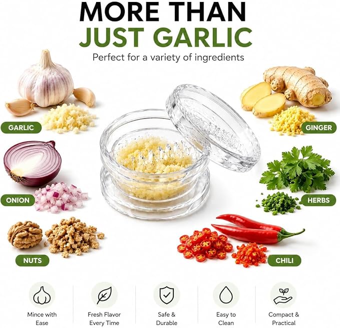 2PCS Clear Manual Garlic Twister Mincer, Crusher & Grinder for Ginger, Herbs