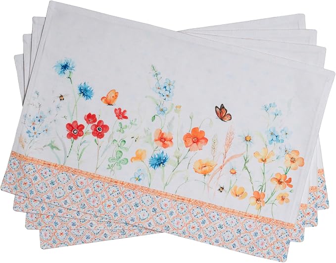 Maison d' Hermine Placemats Set of 4 Reusable 100% Cotton (13"x19") | Cloth Place Mats Washable Table Mats for Kitchen Dining Party Wedding Hotel Home Restaurant Spring Summer - Summer Whisper