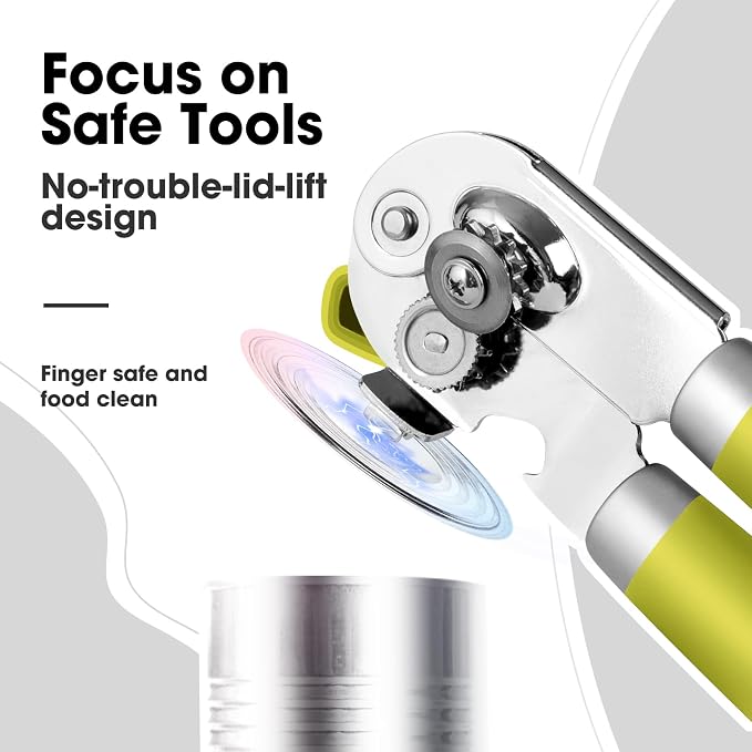 Beneno Heavy Duty Hand Can Opener Manual with Magnet, Lime Green | Razor-Sharp Carbon Steel Blade, Precise Smooth Cutting Gear, Big Effort-Saving Knob, Soft Grip Handle, Built-in Bottle Opener