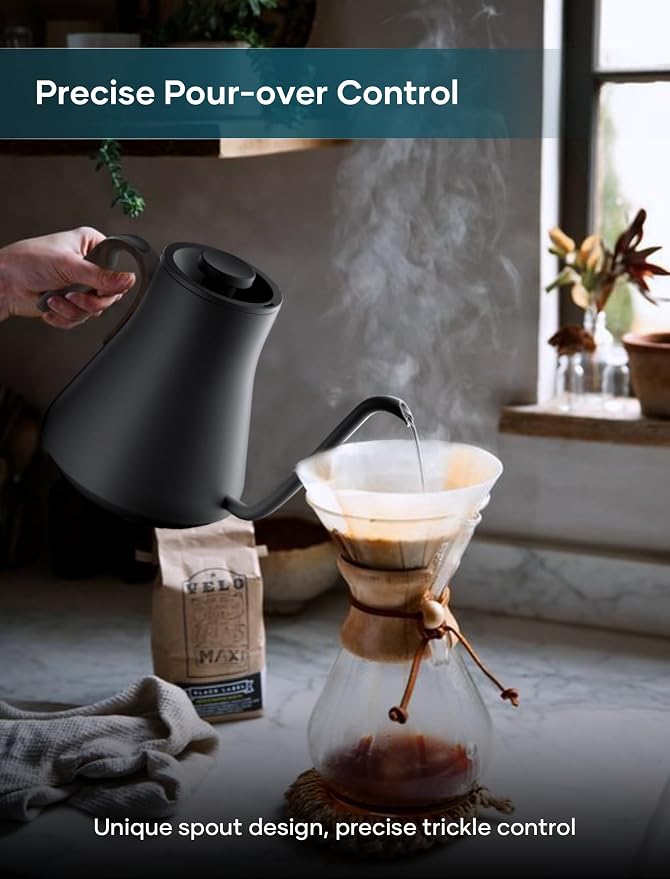 INTASTING Gooseneck Electric Kettle with 1℉ Temperature Control, 0.9 Liter | Fast Heating, Stainless Steel Interior, for Pour Over Coffee, Tea & Boiling Water, Keep Warm, Auto Shut-Off, Onyx Black