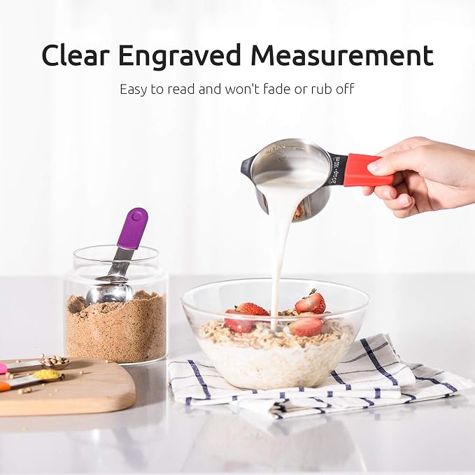 Measuring Cups, U-Taste Magnetic Measuring Cups and Spoons Set of 13 in 18/8 Stainless Steel: 7 Measuring Cups and 5 Measuring Spoons with 1 Professional Magnetic Measurement Conversion Chart | Heavy Duty Magnetic Measuring Cups, Measure Spoon All in O...