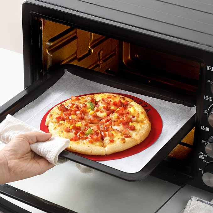 Silicone Baking Mat Set of 4, 2 Medium 16.5"x11.6", 1 Small 11.8"x8.4", 1 Piece 9" Round, All Mats 0.7mm Thick, Food Grade Non-Stick Reusable Baking Mats for Pizza, Bread, Pastry, Macarons