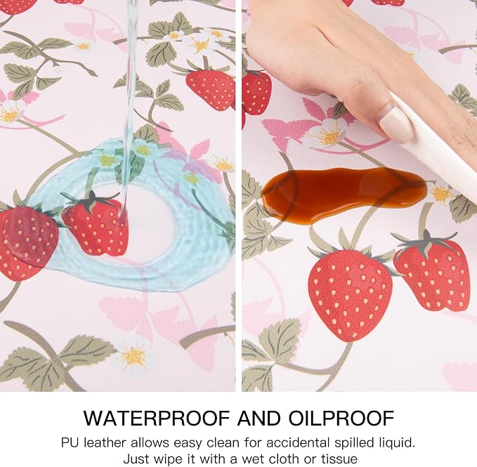 QIYI Leather Placemats Set of 6, 12"x18" Waterproof Table Mats, Strawberry | Faux Leather, Heat Resistant, Anti Slip, Wipeable Place Mats for Kitchen Dinning, Party Table Décor, Sweet Strawberry