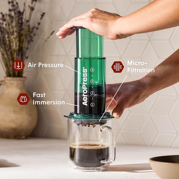 AeroPress Clear Green Coffee Press, French Press, Pour-Over & Espresso Style