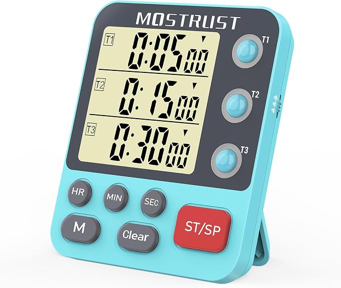 Digital Dual Kitchen Timer, Multiple Channels Countdown Timer | 3-Groups Triple Timer with Magnet-Back Memory-Preset Large Display Adjustable Volume, 3A Battery Included, Ideal for Cooking