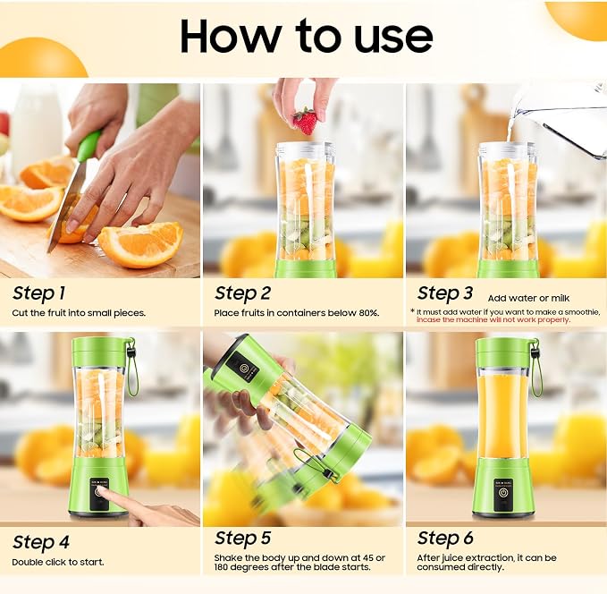 Portable Blender Personal Size Blender Make Smoothies, 12oz Mini Travel Cup | BPA-Free Small Blender with High Blending Speed, 6 Steel Blades, Easy Clean, Freshly Squeezed in Sports/Office/Gym