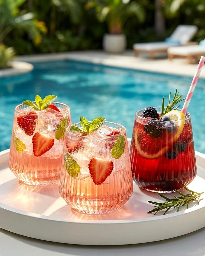 Ciaell 30 Pack Plastic Wine Glasses for Weddings Outdoor Gatherings | 12 oz Ribbed Origami Stemless Wine Cups, Heavy Duty Plastic, Champagne Wine Cocktails Whiskey for Parties Bars Birthdays