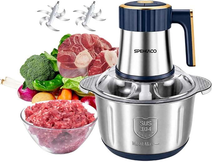 Food Processor,5-Speed Electric Food Chopper,Meat Grinder 5L(20Cups) with Two 6-Blade Sets,500W Powerful Vegetable Chopper Used for Dough Mixing,Meat, Nuts, Fruits, Garlic and Vegetables