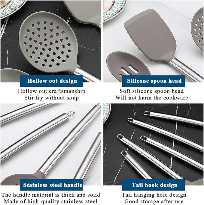Kitchen Utensils Set, Kyraton 38 Pieces Non-Stick Silicone Cooking Utensils Set, Spoon Spatula Set with Sturdy Stainless Steel Utensil Holder, Dishwasher Safe