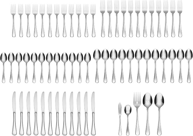 Oneida Flight 65-Piece 18/0 Silverware Set for 12, Flatware | mirror finish, dishwasher safe | includes serving spoons and utensil set | cutlery set, wedding silverware
