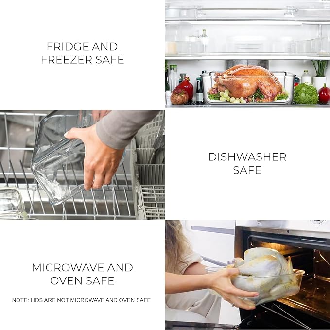 4800 ML / 163 oz / 21 Cup LARGE Glass Food Storage Container with Airtight Locking Lid. Ideal Storing food, Vegetables, Fruits. Baking Casserole, Lasagna, Roasting Turkey, Chicken BPA Free Oven Safe