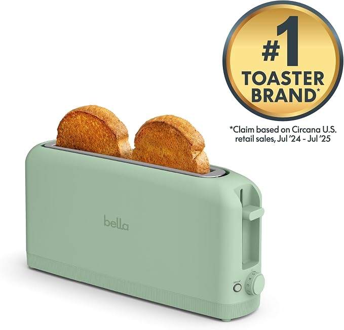 bella Fits-Anywhere™ 2-Slice Slim Toaster, Long Slot & Extra Wide, Seaglass