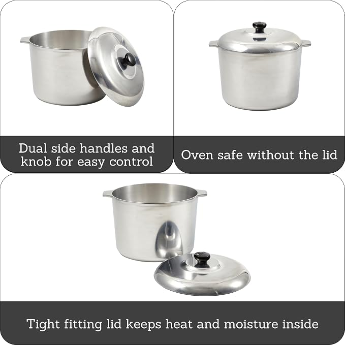 IMUSA USA Heavy Duty Cajun Aluminum Stock Pot 14 Quart, Silver | Brushed Finish, Side Handles and Bakelite Knob with Lid, Ideal for Soups and Stews, Great for Large Meals