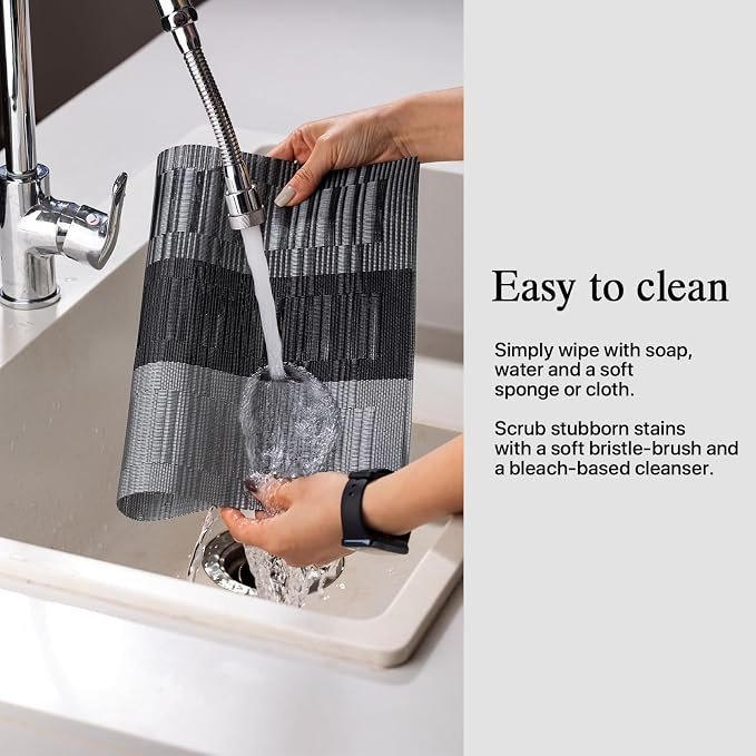 Placemats Set of 6 - Easy Clean Woven Vinyl Placemats for Dining Table, Indoor/Outdoor Place Mats, Washable PVC Table Mats （Silver Gray Black）